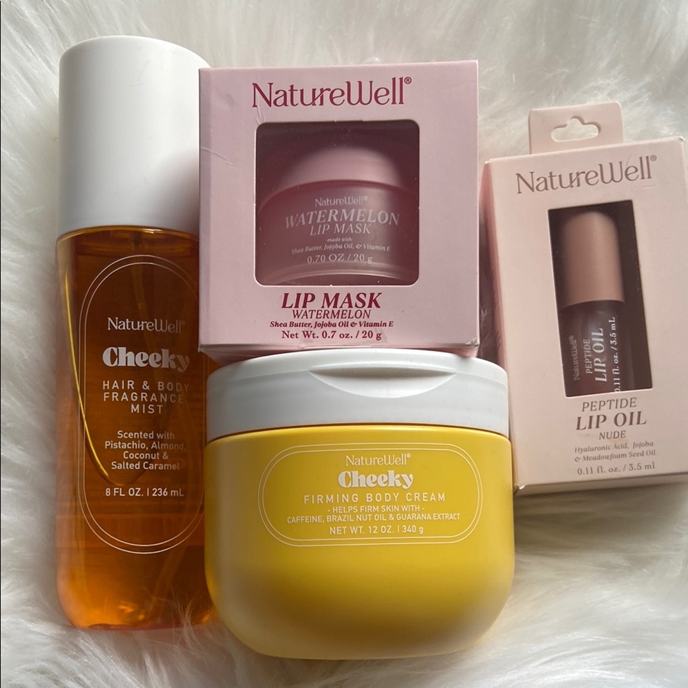 NatureWell Skincare Bodycare Bundle; Lip Mask Lip Oil
 Body Cream Fragrance Mist